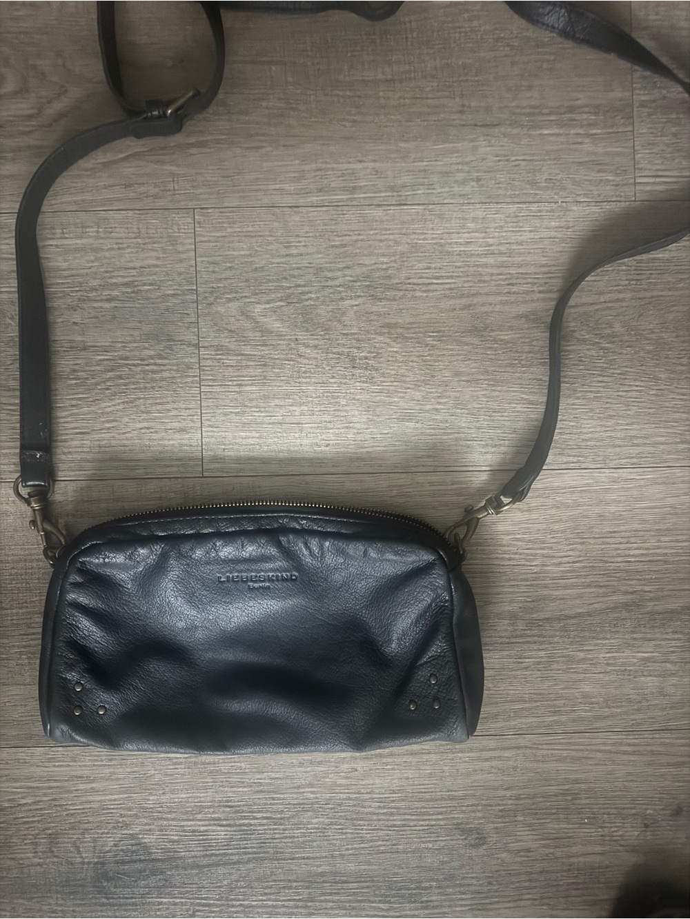 Liebeskind Black Leather Zip Pouch with Stud Accents